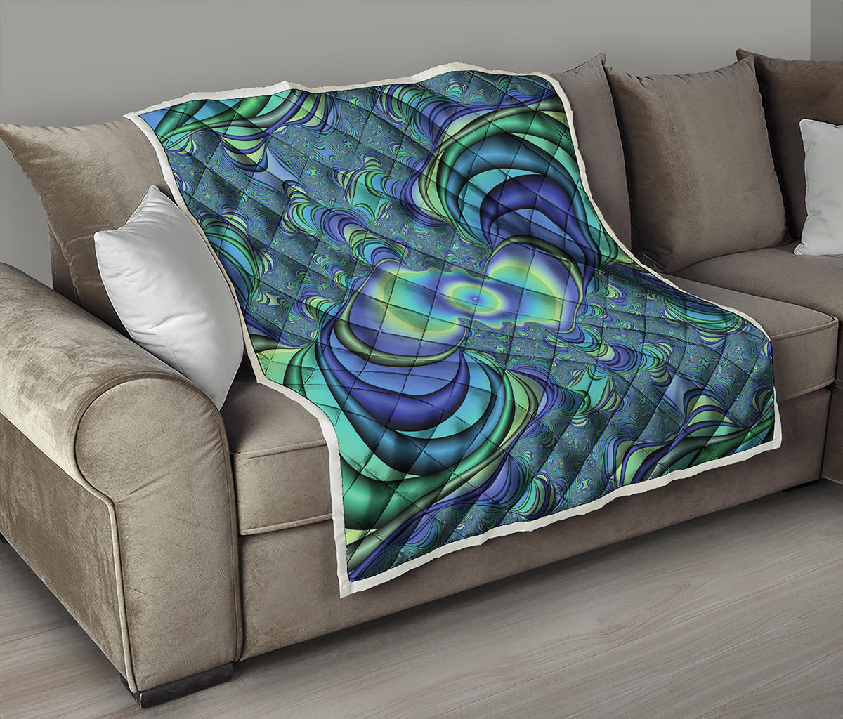 Blue Fractal Print Quilt