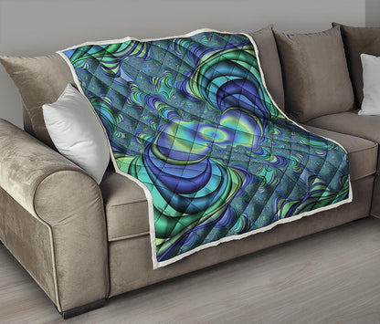 Blue Fractal Print Quilt