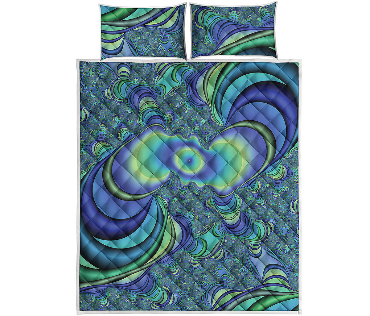 Blue Fractal Print Quilt Bed Set