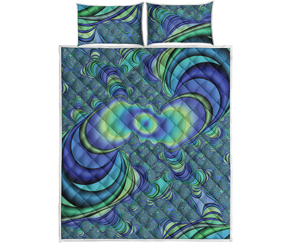 Blue Fractal Print Quilt Bed Set