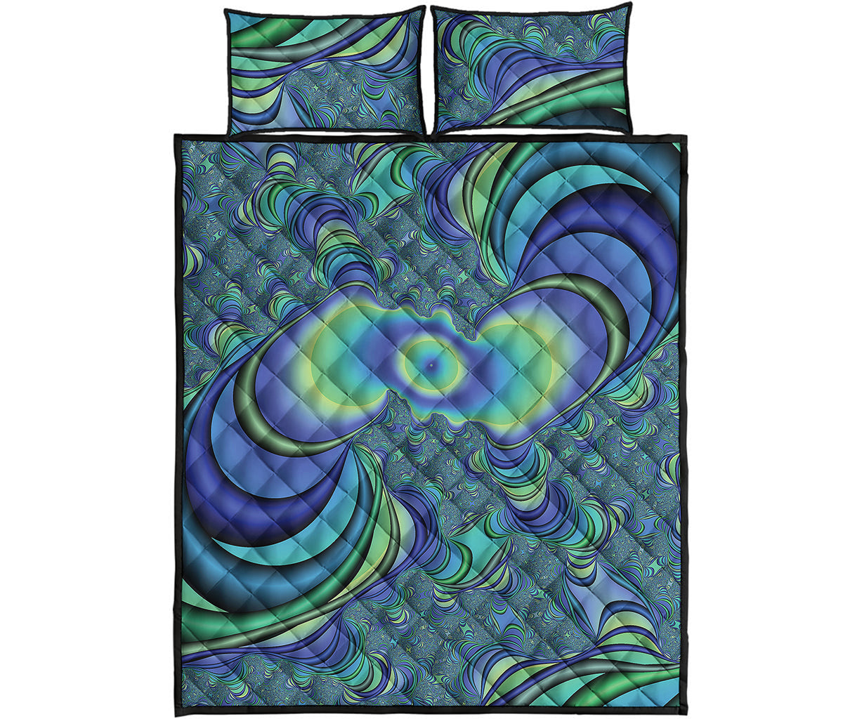 Blue Fractal Print Quilt Bed Set
