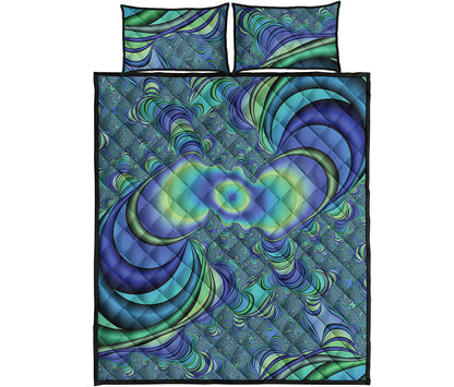 Blue Fractal Print Quilt Bed Set