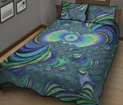 Blue Fractal Print Quilt Bed Set