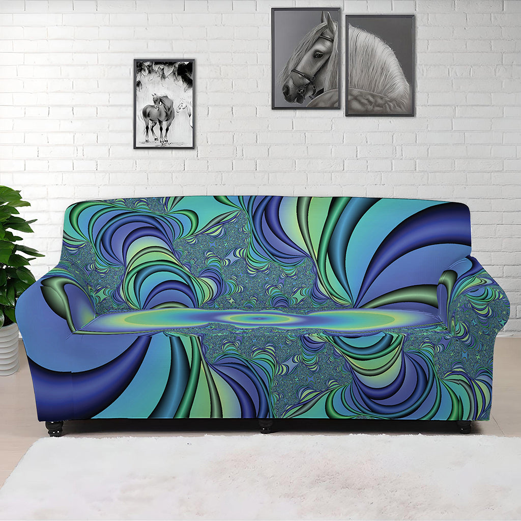 Blue Fractal Print Sofa Cover