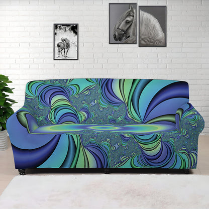 Blue Fractal Print Sofa Cover