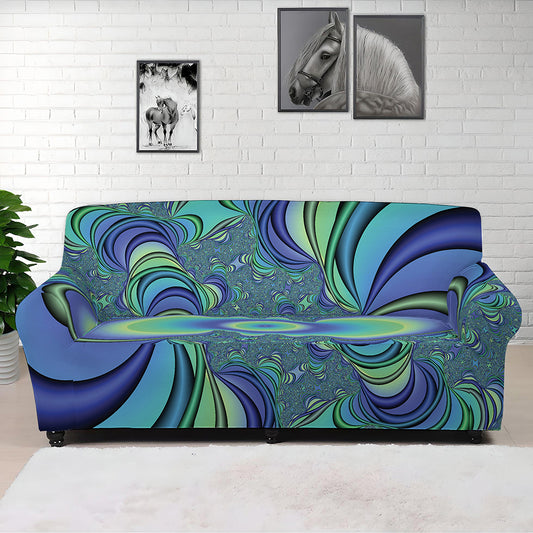 Blue Fractal Print Sofa Cover