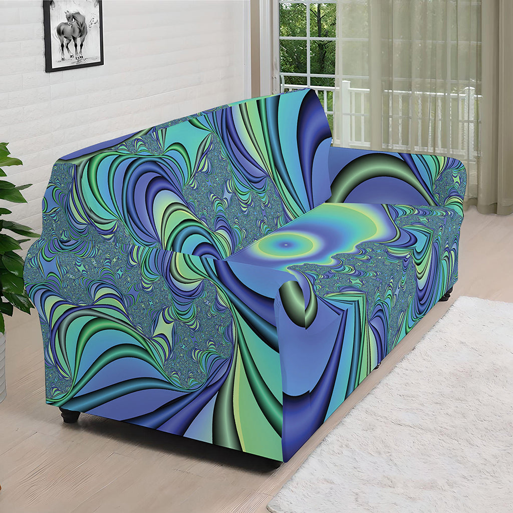 Blue Fractal Print Sofa Cover