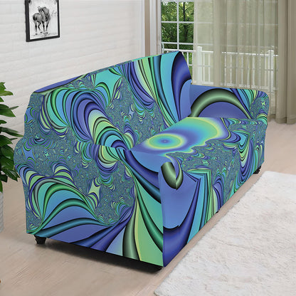 Blue Fractal Print Sofa Cover