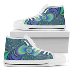 Blue Fractal Print White High Top Shoes