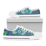 Blue Fractal Print White Low Top Shoes