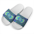 Blue Fractal Print White Slide Sandals