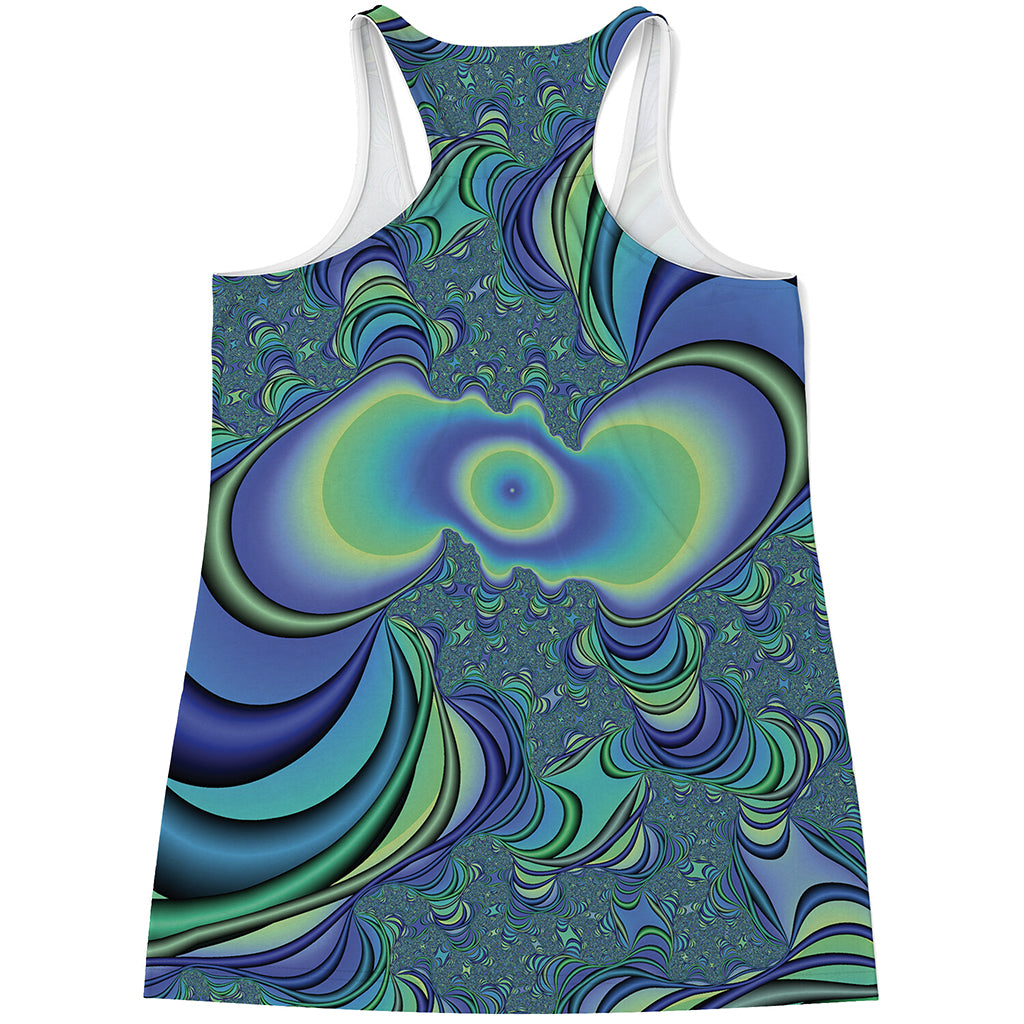 Blue Fractal Print Women's Racerback Tank Top