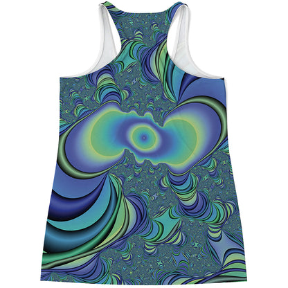 Blue Fractal Print Women's Racerback Tank Top