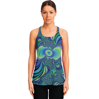 Blue Fractal Print Women's Racerback Tank Top