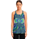 Blue Fractal Print Women's Racerback Tank Top