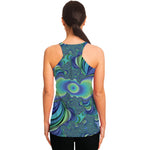 Blue Fractal Print Women's Racerback Tank Top