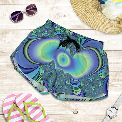 Blue Fractal Print Women's Shorts