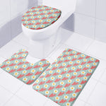 Blue Fried Egg And Bacon Pattern Print 3 Piece Bath Mat Set