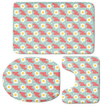 Blue Fried Egg And Bacon Pattern Print 3 Piece Bath Mat Set