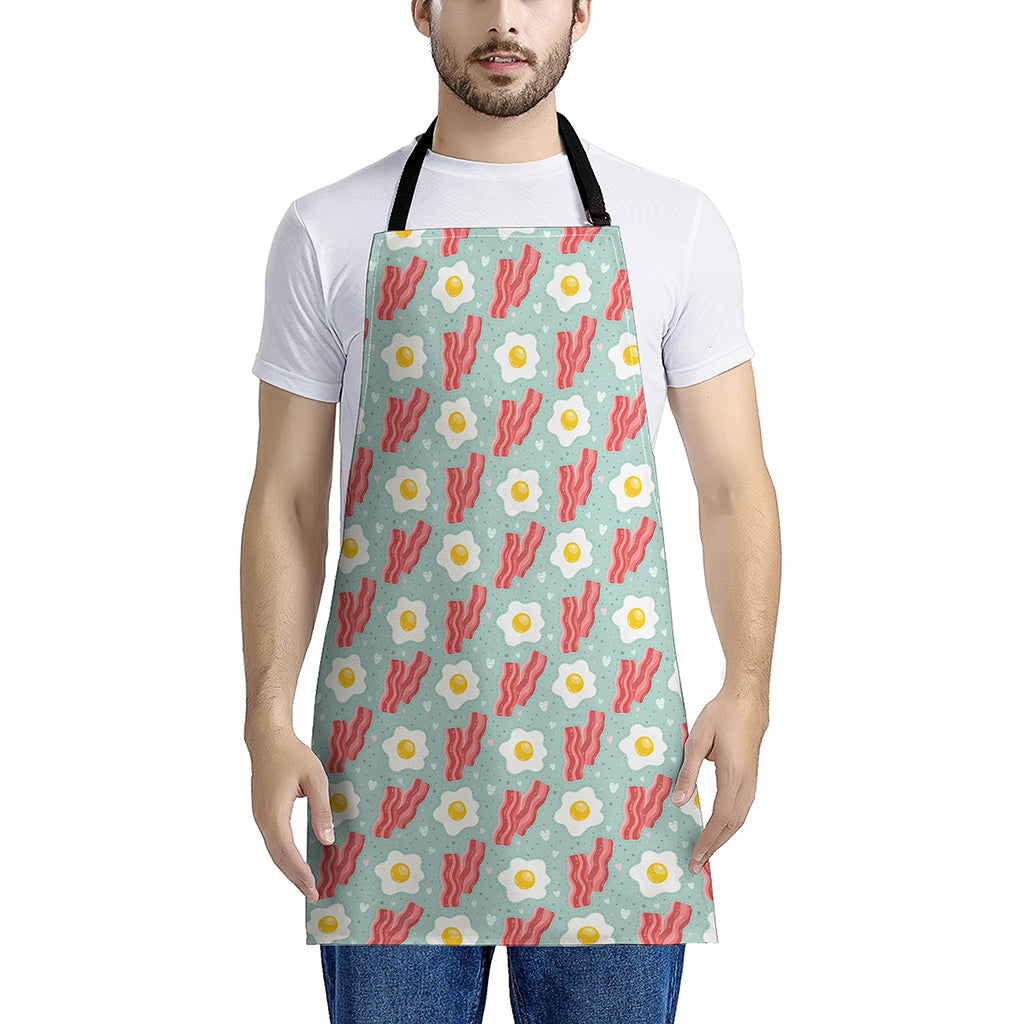 Blue Fried Egg And Bacon Pattern Print Apron