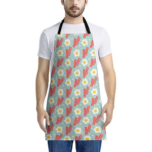 Blue Fried Egg And Bacon Pattern Print Apron