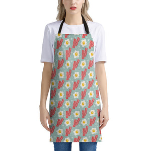 Blue Fried Egg And Bacon Pattern Print Apron