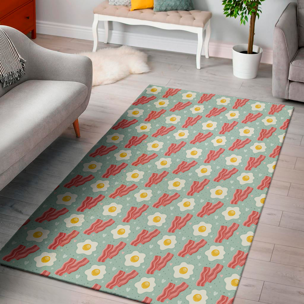 Blue Fried Egg And Bacon Pattern Print Area Rug