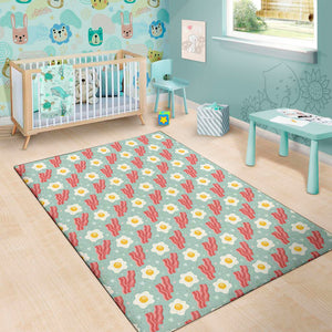 Blue Fried Egg And Bacon Pattern Print Area Rug