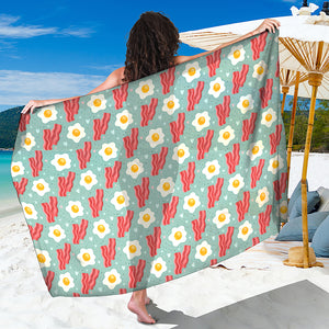 Blue Fried Egg And Bacon Pattern Print Beach Sarong Wrap