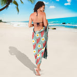 Blue Fried Egg And Bacon Pattern Print Beach Sarong Wrap