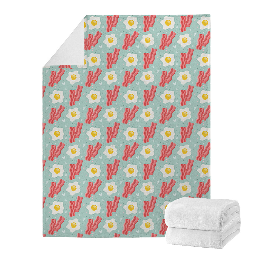 Blue Fried Egg And Bacon Pattern Print Blanket