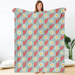 Blue Fried Egg And Bacon Pattern Print Blanket