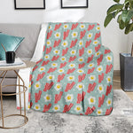 Blue Fried Egg And Bacon Pattern Print Blanket