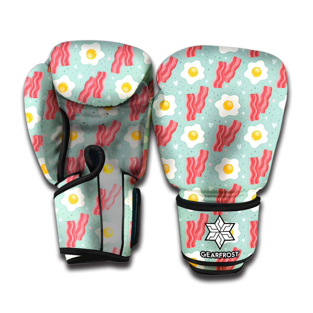 Blue Fried Egg And Bacon Pattern Print Boxing Gloves