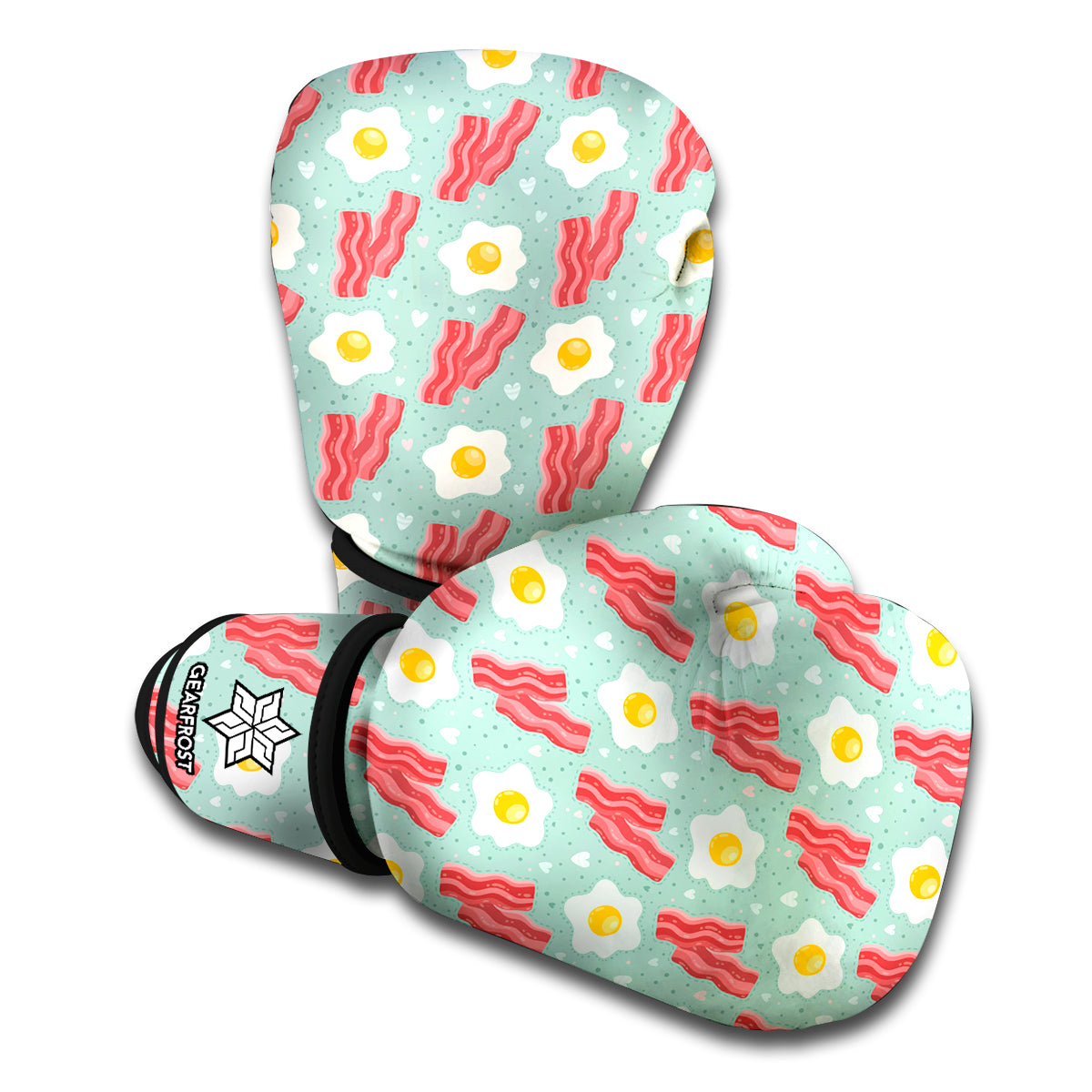 Blue Fried Egg And Bacon Pattern Print Boxing Gloves