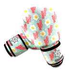 Blue Fried Egg And Bacon Pattern Print Boxing Gloves