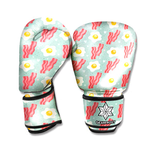 Blue Fried Egg And Bacon Pattern Print Boxing Gloves