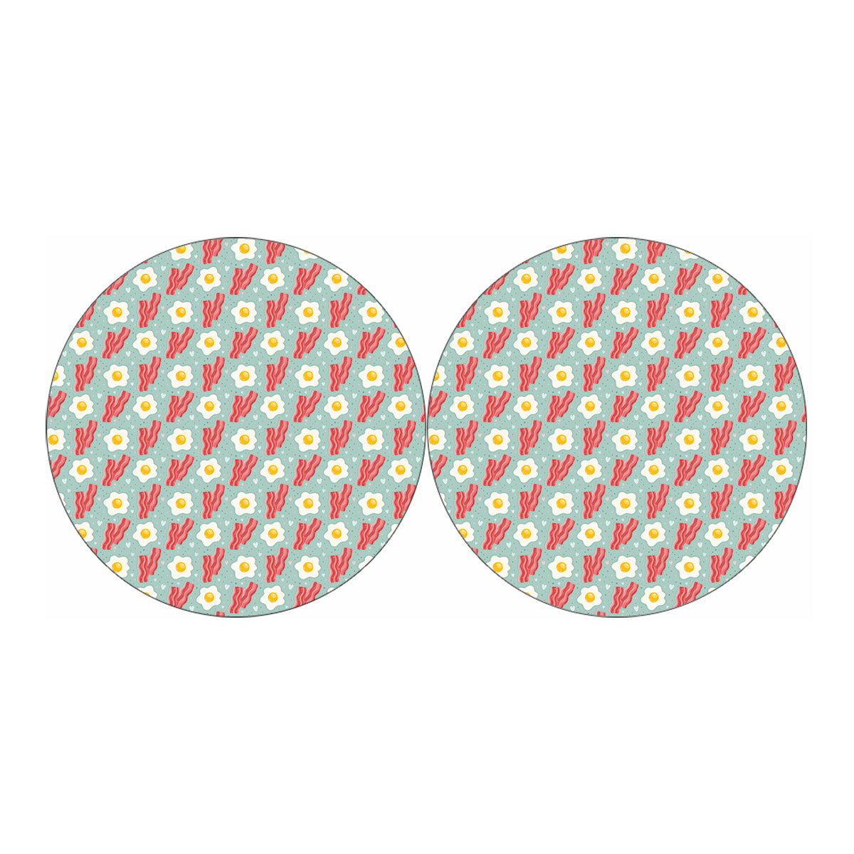 Blue Fried Egg And Bacon Pattern Print Car Coasters