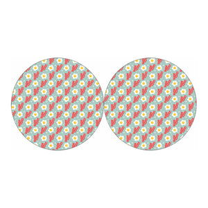 Blue Fried Egg And Bacon Pattern Print Car Coasters