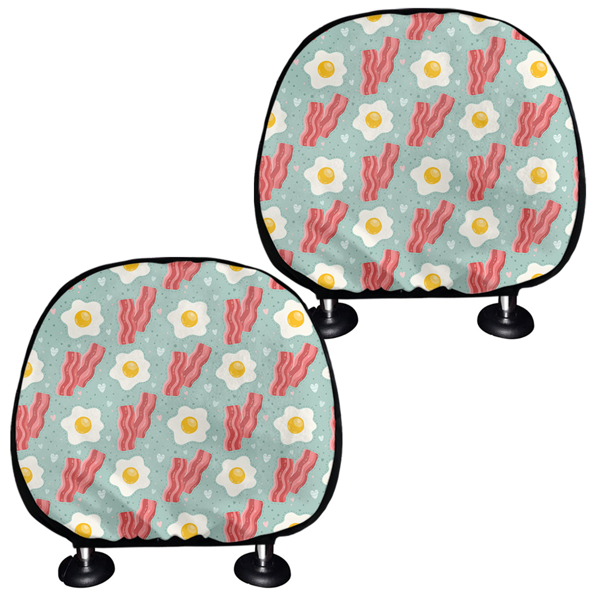 Blue Fried Egg And Bacon Pattern Print Car Headrest Covers