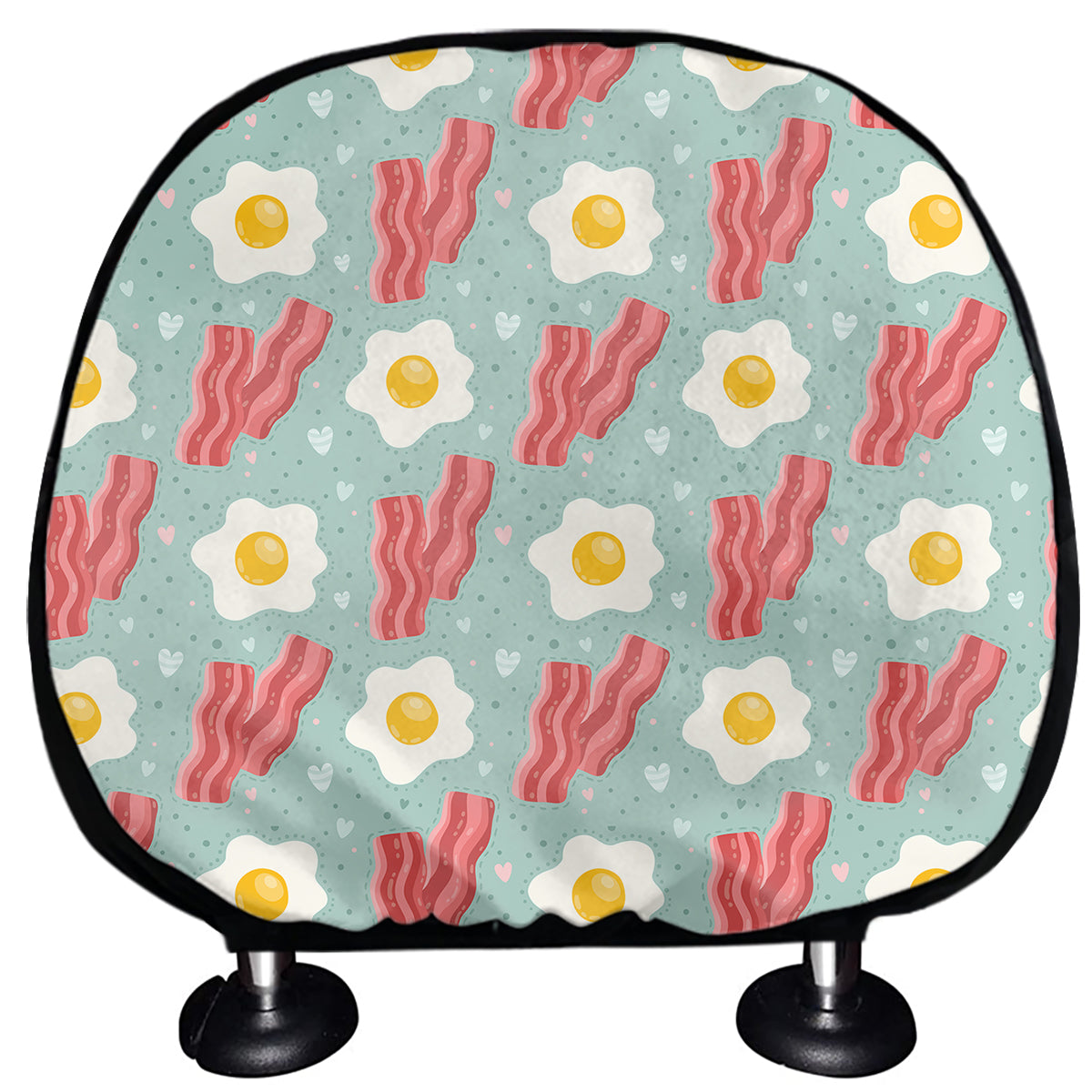 Blue Fried Egg And Bacon Pattern Print Car Headrest Covers