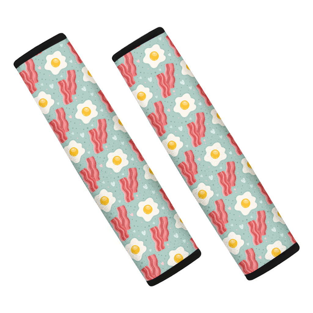 Blue Fried Egg And Bacon Pattern Print Car Seat Belt Covers