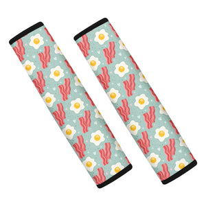 Blue Fried Egg And Bacon Pattern Print Car Seat Belt Covers