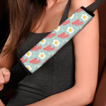 Blue Fried Egg And Bacon Pattern Print Car Seat Belt Covers