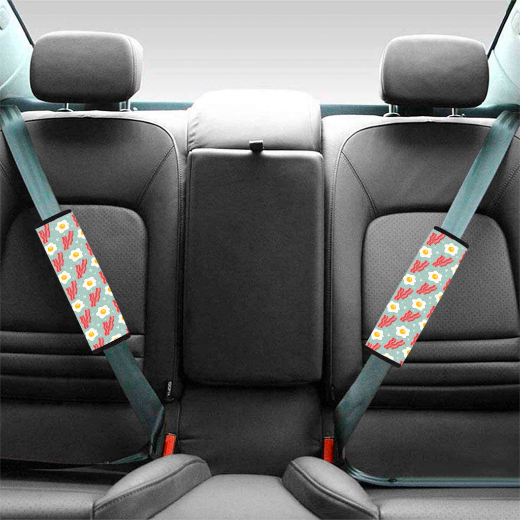 Blue Fried Egg And Bacon Pattern Print Car Seat Belt Covers