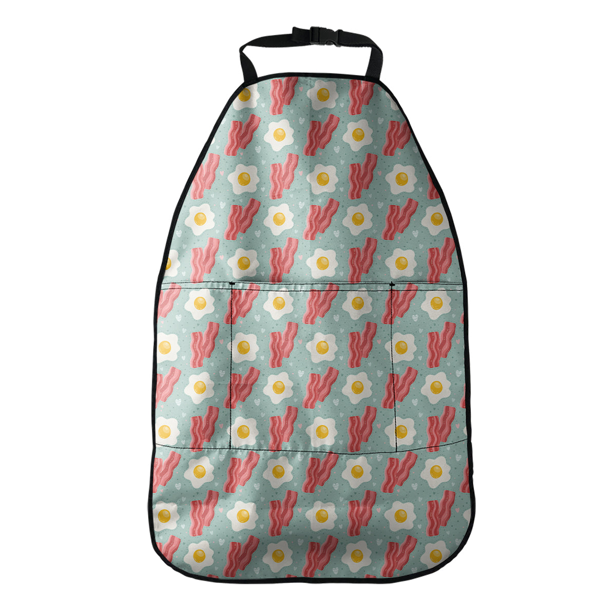 Blue Fried Egg And Bacon Pattern Print Car Seat Organizers