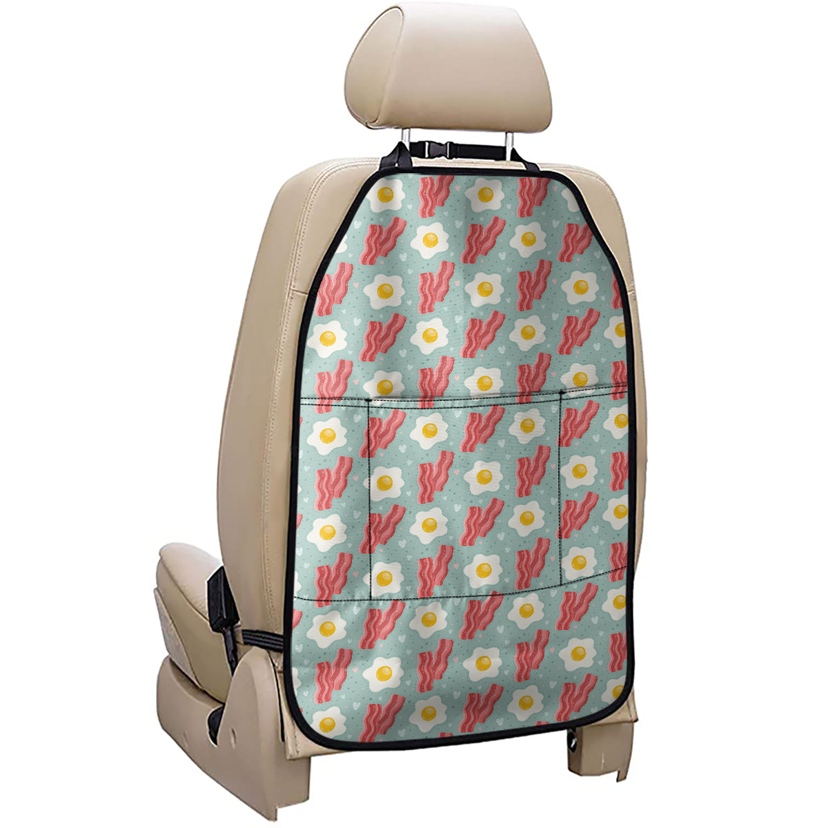 Blue Fried Egg And Bacon Pattern Print Car Seat Organizers