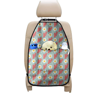 Blue Fried Egg And Bacon Pattern Print Car Seat Organizers