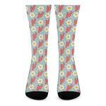 Blue Fried Egg And Bacon Pattern Print Crew Socks