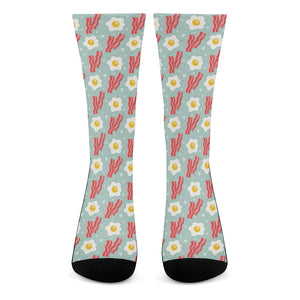 Blue Fried Egg And Bacon Pattern Print Crew Socks